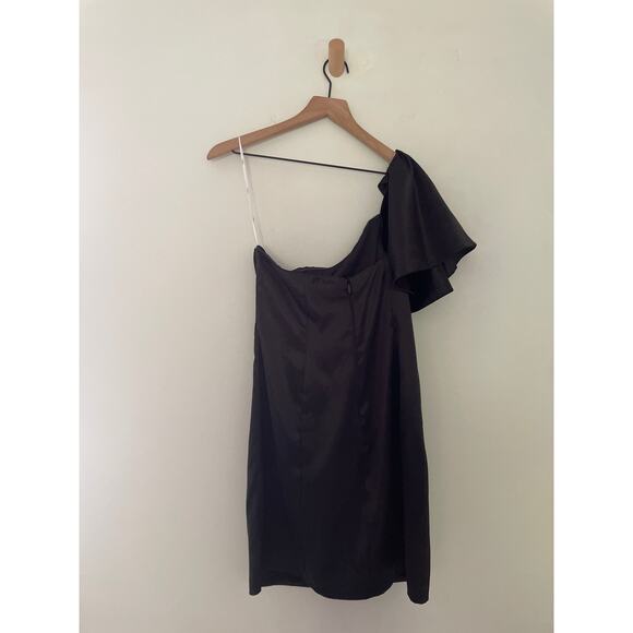 NWT Lulus Black Satin One Shoulder Ruffle Mini Dress Size Large - Picture 10 of 11